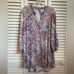 Honeyme Paisley V-Neck Tunic in Mint, Pink & Purple with Pockets